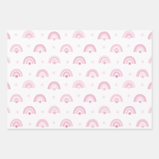 Roze regenbogen en bloemen Baby shower Inpakpapier Vel (Voorkant 3)