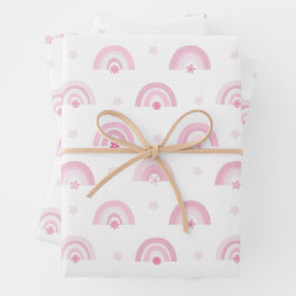Roze regenbogen en bloemen Baby shower Inpakpapier Vel