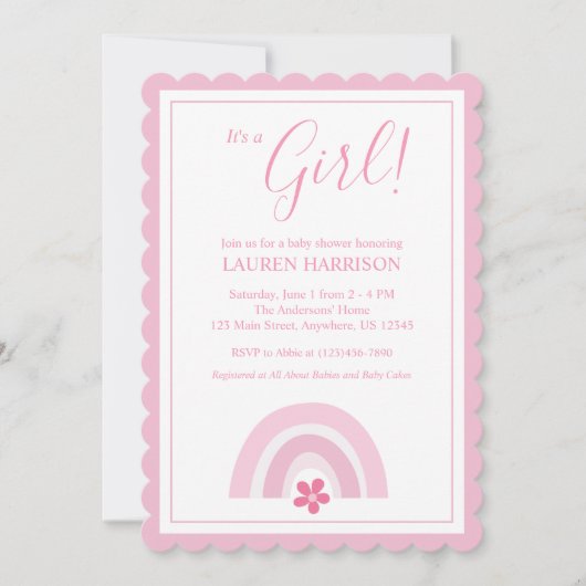 Roze regenbogen en bloemen Baby shower Kaart (Voorkant)