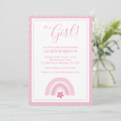 Roze regenbogen en bloemen Baby shower Kaart (Staand voorkant)
