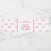 Roze regenbogen en bloemen Baby shower Waterfles Etiket (Enkel label)