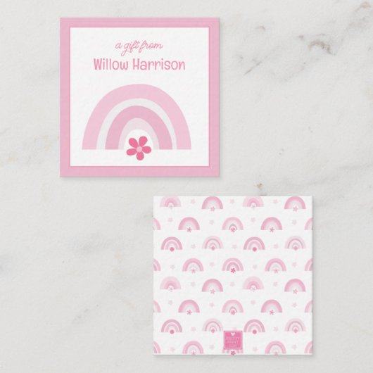 Roze regenbogen en bloemen cadeau behuizing notitiekaartje (Voorkant / Achterkant)