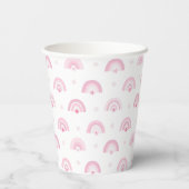 Roze regenbogen en bloemen Monogram Baby shower Papieren Bekers (Achterkant)