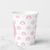 Roze regenbogen en bloemen Monogram Baby shower Papieren Bekers (Links)
