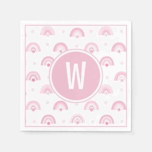 Roze regenbogen en bloemen Monogram Baby shower Servet (Voorkant)