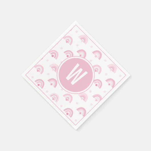 Roze regenbogen en bloemen Monogram Baby shower Servet (Hoek)