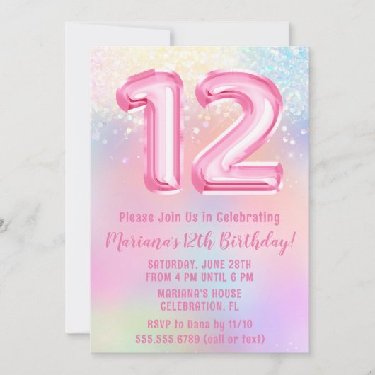 Roze Regenboog 12e Verjaardag Kaart (Voorkant)