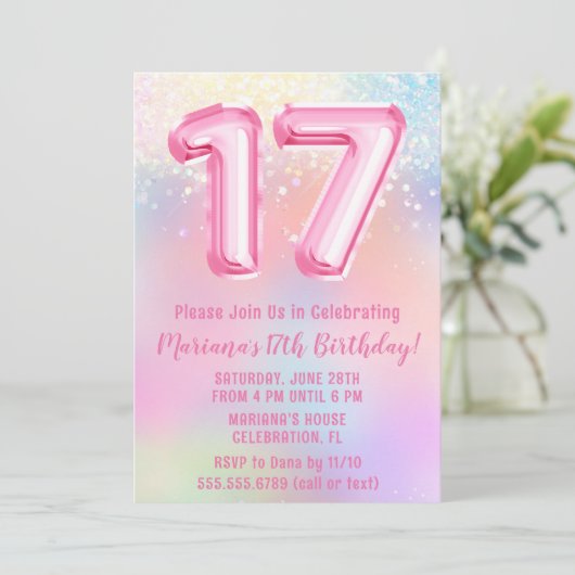 Roze Regenboog 17e Verjaardag Kaart (Staand voorkant)
