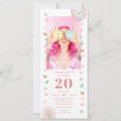 Roze regenboog 20e Moderne Foto Birthday Party Kaart (Voorkant)