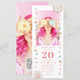 Roze regenboog 20e Moderne Foto Birthday Party Kaart
