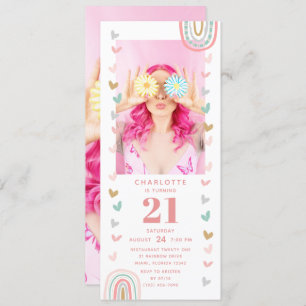 Roze regenboog 21e Moderne Foto Birthday Party Kaart