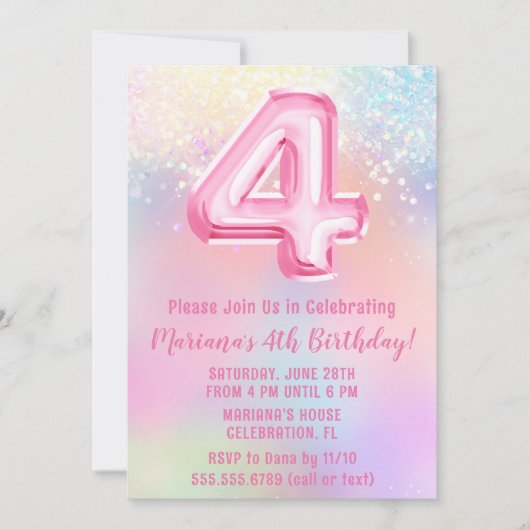 Roze Regenboog 4e Verjaardag Kaart (Voorkant)