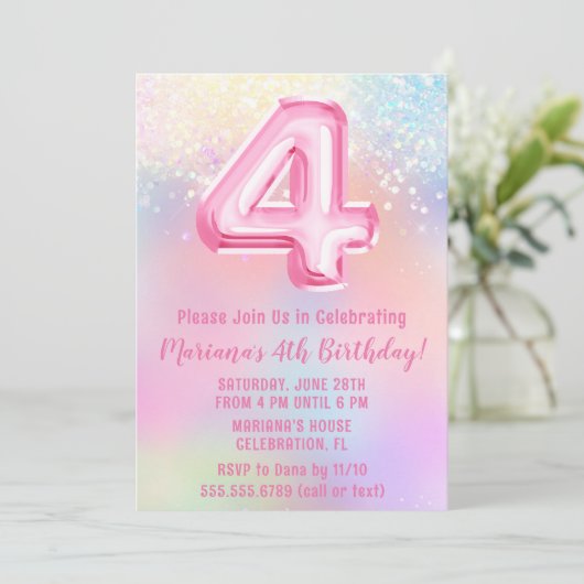 Roze Regenboog 4e Verjaardag Kaart (Staand voorkant)