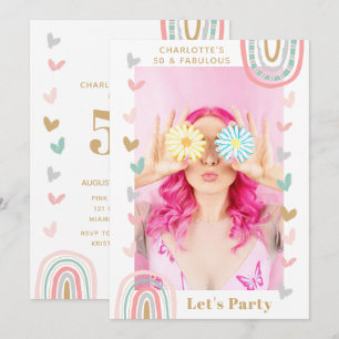 Roze Regenboog 50 & Fabulous Foto 50e Verjaardag Kaart