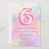 Roze Regenboog 6e Verjaardag Kaart (Voorkant)