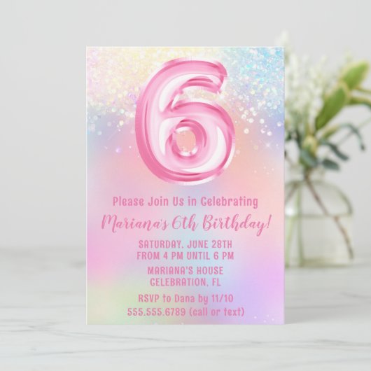 Roze Regenboog 6e Verjaardag Kaart (Staand voorkant)