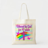  ROZE REGENBOOG 90E VERJAARDAG KLEINE CANVAS TAS (Voorkant)