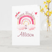 Roze regenboog aangepast jaar gepersonaliseerde ve kaart (Gele Bloem)