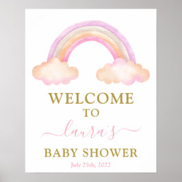Roze regenboog Baby shower Girl Welkomstteken Poster