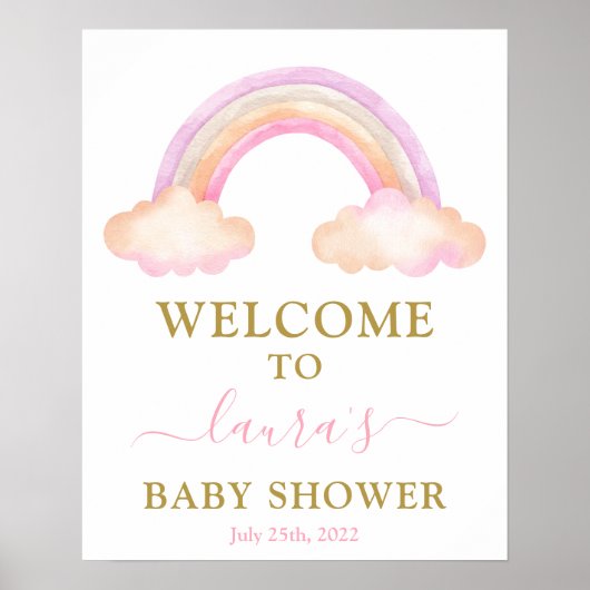 Roze regenboog Baby shower Girl Welkomstteken Poster (Voorkant)