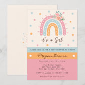 Roze regenboog Baby shower Het is een meisje Kaart (Voorkant / Achterkant)