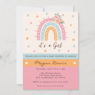 Roze regenboog Baby shower Het is een meisje Kaart