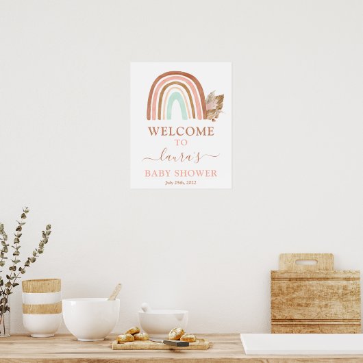 Roze regenboog Baby shower Welkomstteken Poster (Keuken)