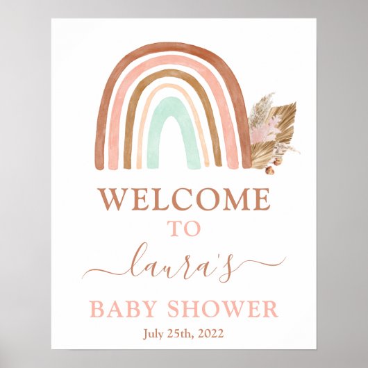 Roze regenboog Baby shower Welkomstteken Poster (Voorkant)