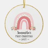 Roze Regenboog Baby's Eerste Kerstmis met foto Keramisch Ornament (Voorkant)