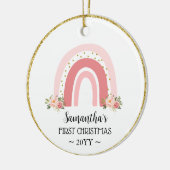Roze Regenboog Baby's Eerste Kerstmis met foto Keramisch Ornament (Links)