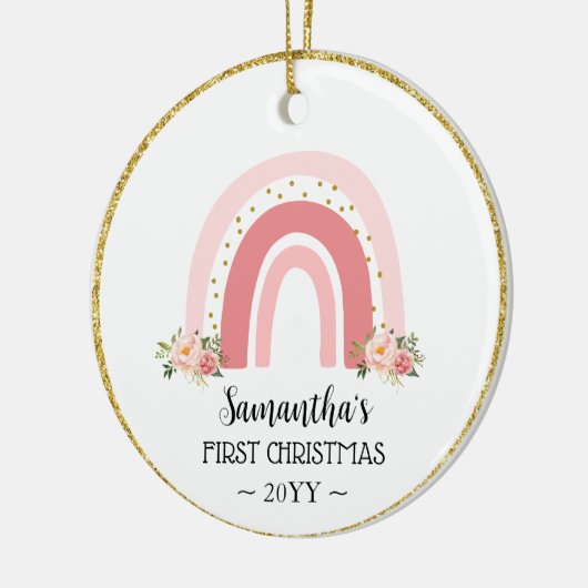 Roze Regenboog Baby's Eerste Kerstmis met foto Keramisch Ornament (Links)