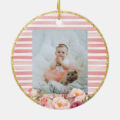 Roze Regenboog Baby's Eerste Kerstmis met foto Keramisch Ornament (Achterkant)