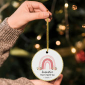 Roze Regenboog Baby's Eerste Kerstmis met foto Keramisch Ornament