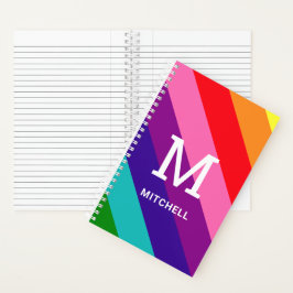 Roze Regenboog Diagonaal Monogram Naam Notitieboek