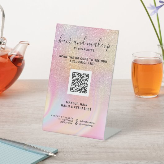 roze regenboog eenhoorn glitter make-up QR prijs Reclamebord Met Voetstuk (Insitu)