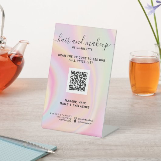roze regenboog eenhoorn make-up digitale QR prijs Reclamebord Met Voetstuk (Insitu)