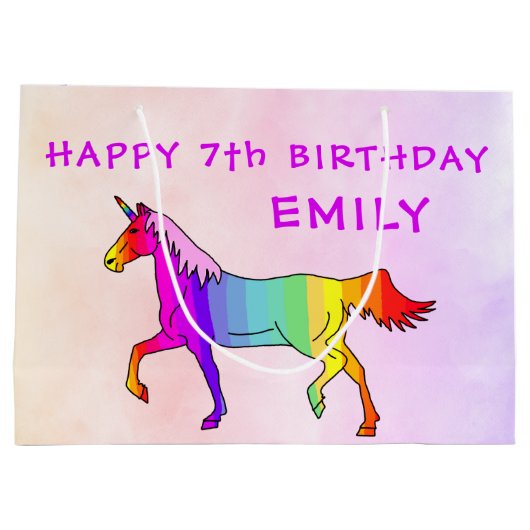 Roze Regenboog Eenhoorn Paard Naam Meisje Verjaard Groot Cadeauzakje (Achterkant)