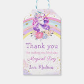 Roze Regenboog Eenhoorn Verjaardag Dank u Cadeau L Cadeaulabel (Voorkant)