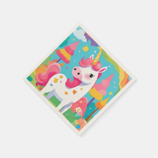 Roze regenboog eenhoorn verjaardag servet (Hoek)