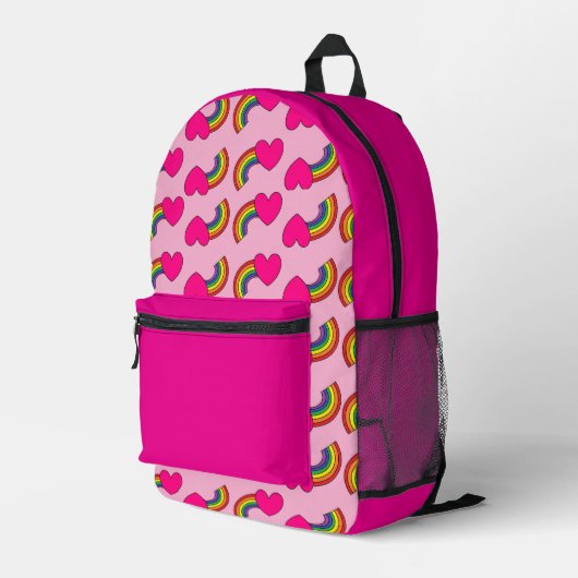 Roze Regenboog en Hartjes Print Rugzak (Achterkant Hoek Rechts)