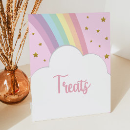 Roze Regenboog en Sterren behandelt Party Table Reclamebord Met Voetstuk