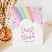 Roze Regenboog en Sterren Gastenboek Feesttafel Reclamebord Met Voetstuk