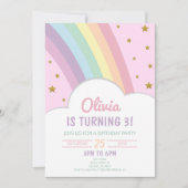 Roze Regenboog en Sterren Kind's Verjaardagsfeest Kaart (Voorkant)