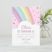 Roze Regenboog en Sterren Kind's Verjaardagsfeest Kaart (Staand voorkant)