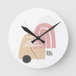 Roze Regenboog Geometrisch Monogram Patroon Ontwer Ronde Klok