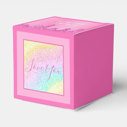 Roze regenboog Glitter Persoonlijk Ik hou van je c Bedankdoosjes (Achterkant)