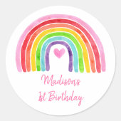 Roze Regenboog Hart Verjaardag Ronde Sticker (Voorkant)