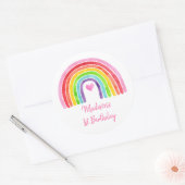 Roze Regenboog Hart Verjaardag Ronde Sticker (Envelop)