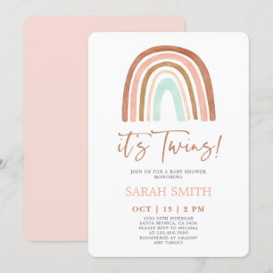 Roze regenboog is het Twins Baby shower Girl Kaart