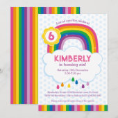 Roze Regenboog Kinderen Verjaardagsfeest Uitnodigi Kaart (Voorkant / Achterkant)